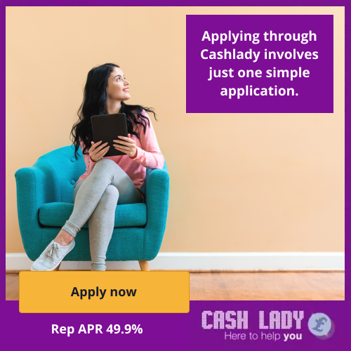 a pretty lady is sitting on the sofa with a laptop trying to apply for a loan